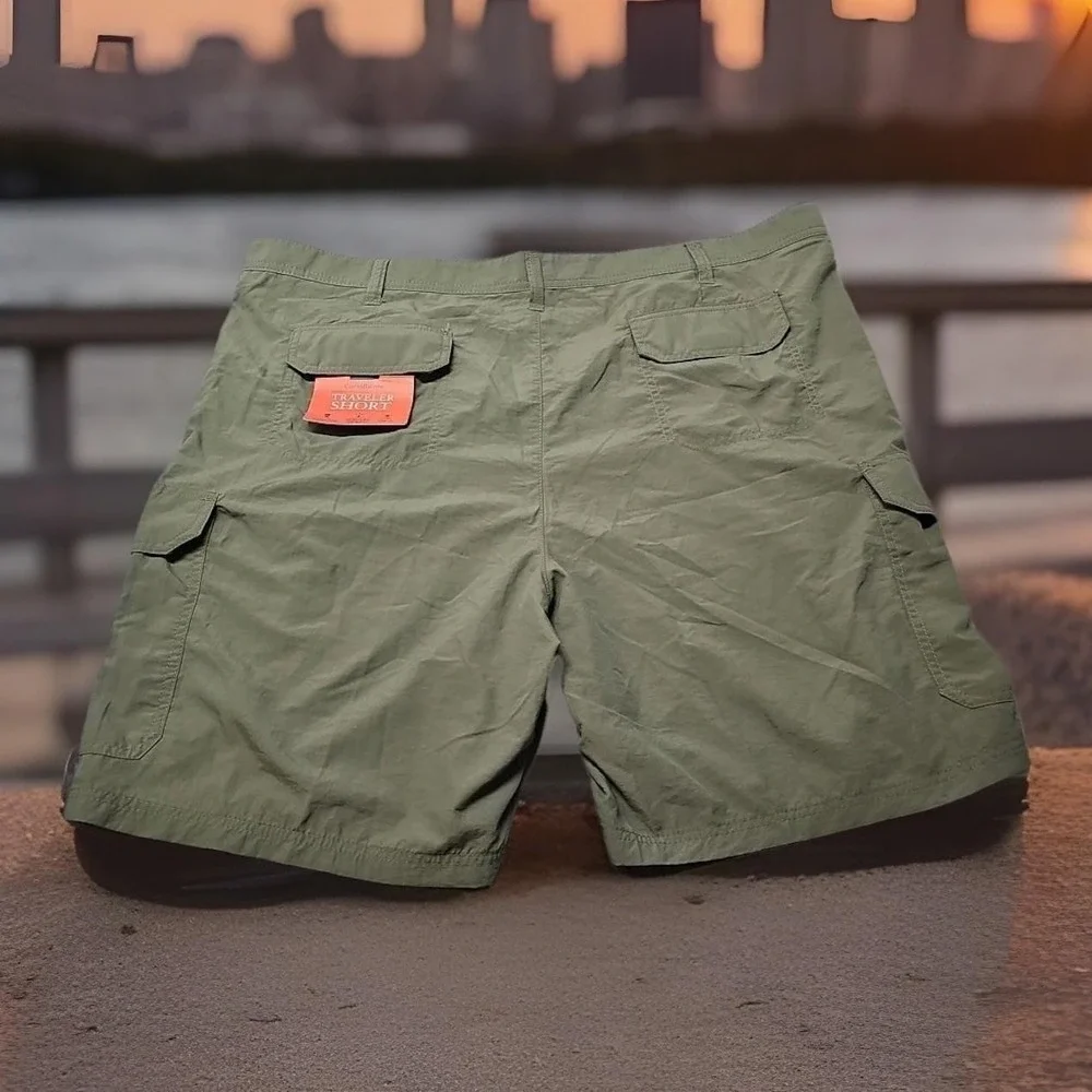Croft & Barrow Mens Lightweight Nylon Travel Cargo Shorts Olive Green UPF NEW 44